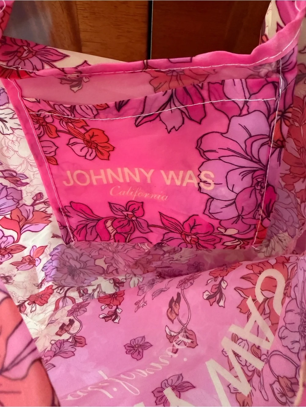 NEW Johnny Was Pink Floral Packable Reusable Tote Bag